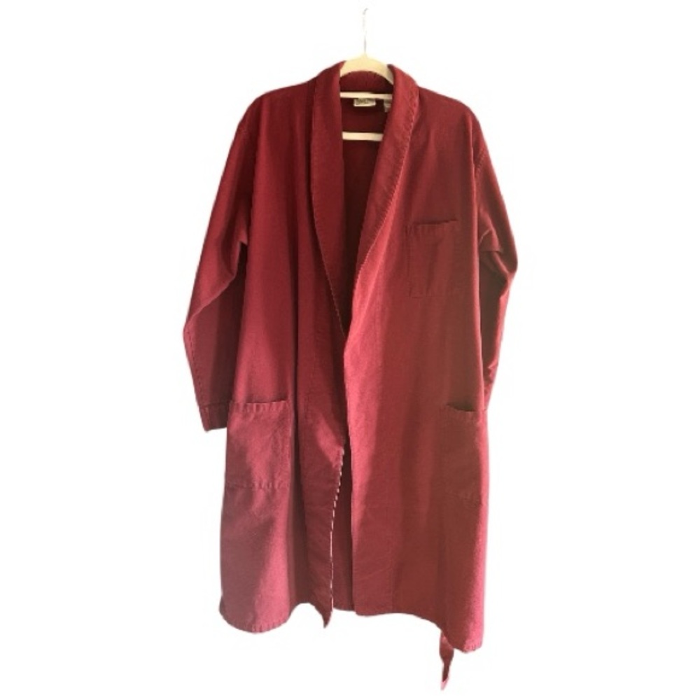 VINTAGE LL BEAN Cotton Chamois Flannel‎ Bathrobe Robe Maroon M - Picture 2 of 11